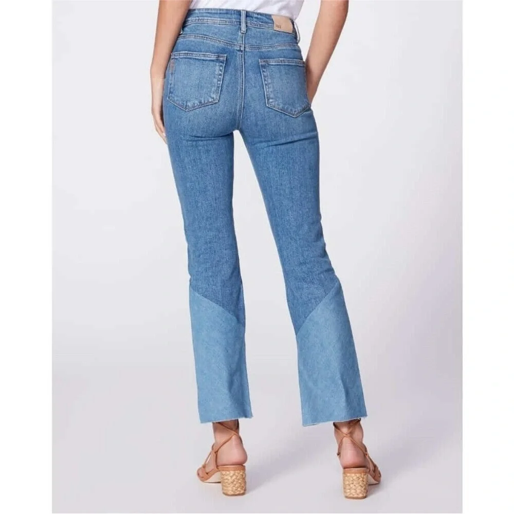 PAIGE Denim Colette Crop Flare Twisted Panel Raw Hem Jeans Size 24 - Picture 7 of 13